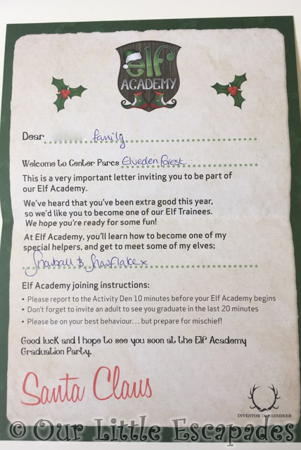 elf academy invitation details center parcs elveden forest