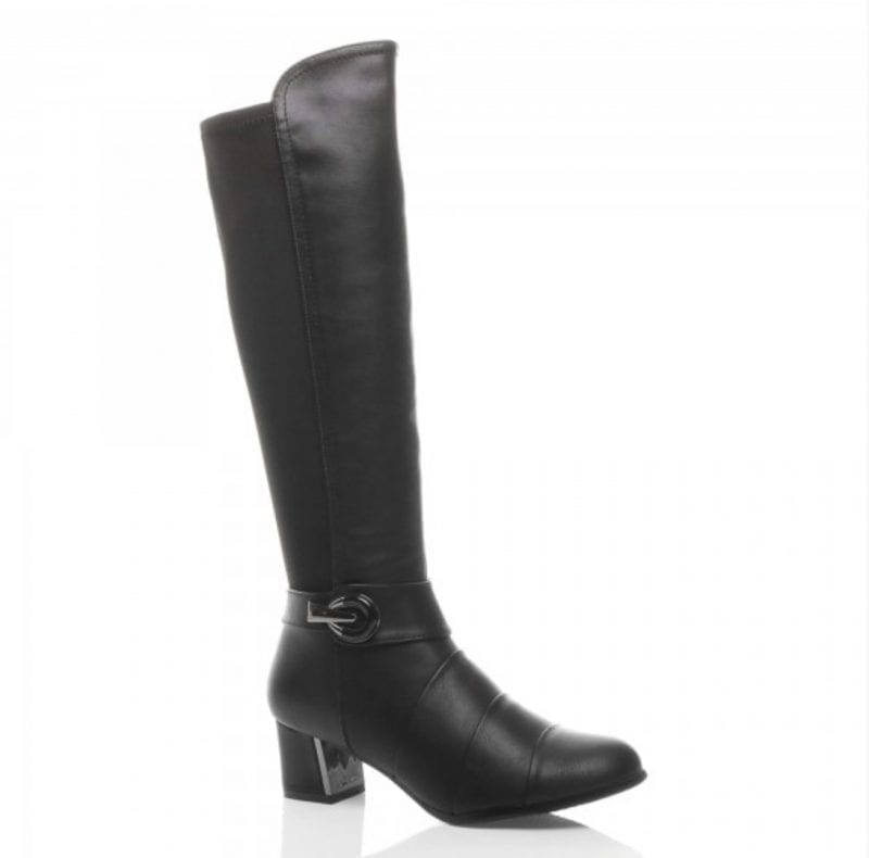 Black Stretch Layered Calf Boots