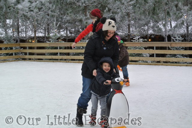 jane ethan ice skating holding penguin support lapland uk superstar day