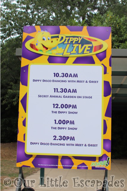 dippy live show time sign roarr dinosaur adventure