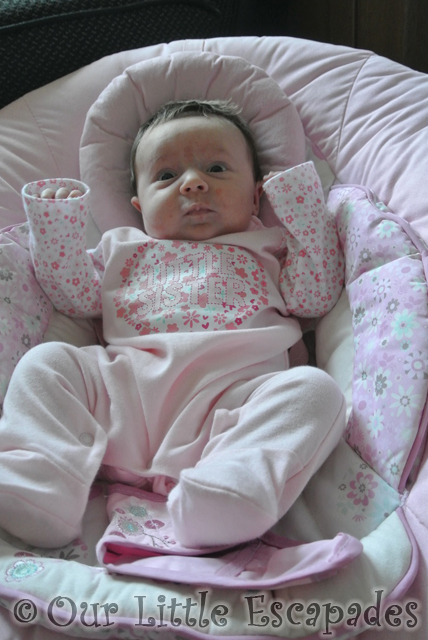 little e little sister pink baby grow 8 weeks old